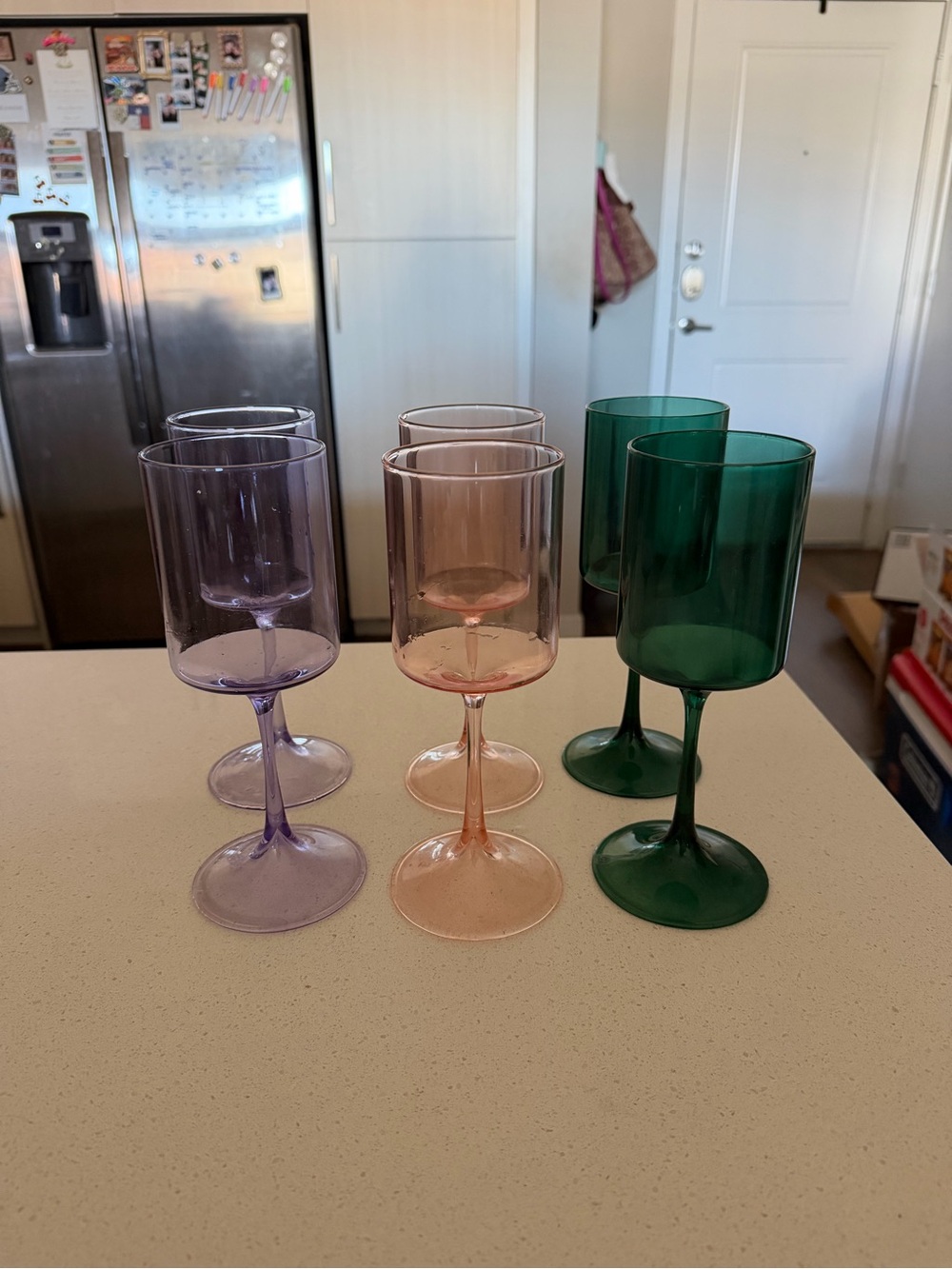 Anthropologie Colored Stemmed Glasses in Green, Pink, Lavender - Picture 2 of 6